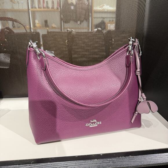 Coach Outlet Laurel Shoulder Bag with Flower Charm CCE35 SVYF2 Plum/Jasmine - Picture 2 of 12